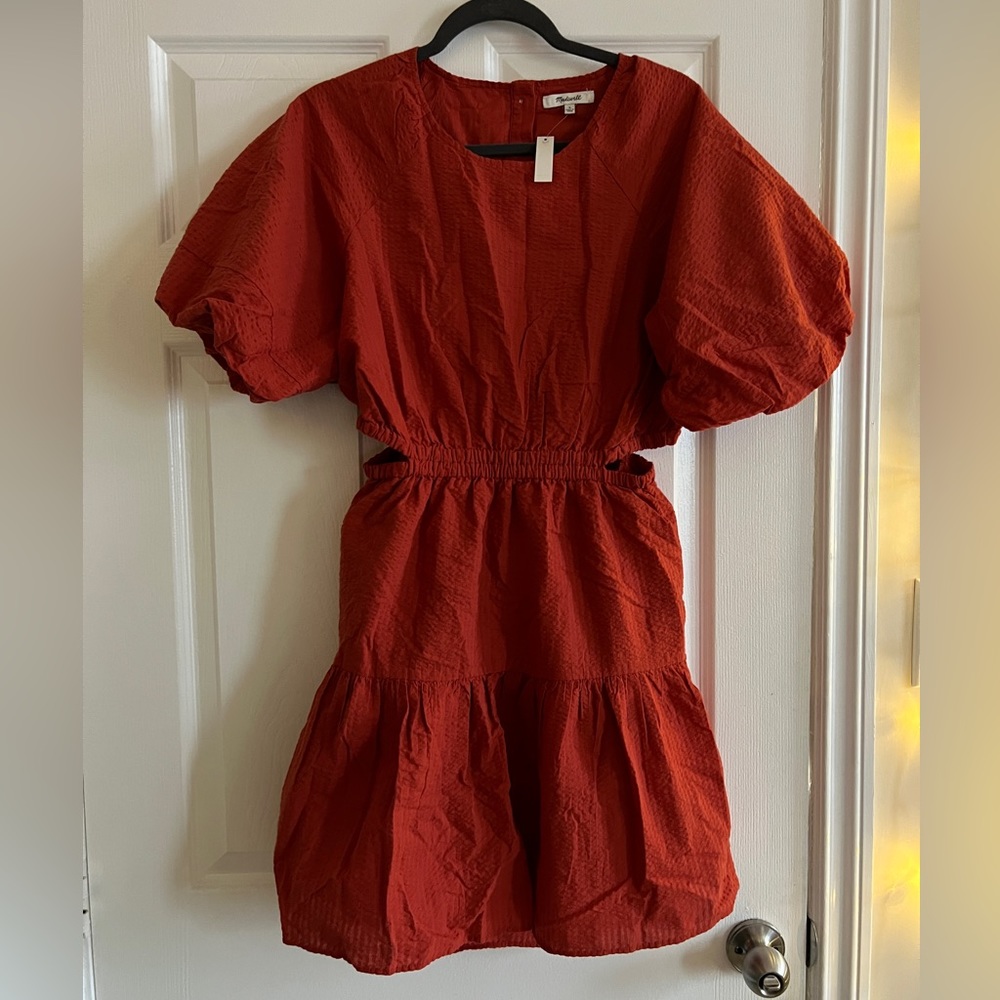 Madewell - Seersucker Puff-Sleeve Cut Out Mini Dress